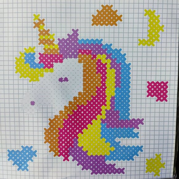 Unicorn Cross Stitch Kit, Creative Kids Fun 6 Yarn Rainbow Colors Craft Set NEW - Picture 3 of 4